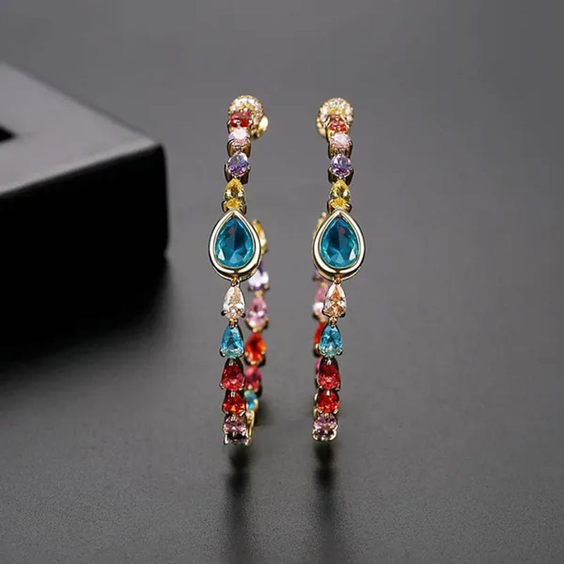 CANDICE Gorgeous Multi Color Crystal round Hoop Earrings with Brilliant Water Drop AAA Cubic Zirconia Big Circle Earring for Women Party Jewelry