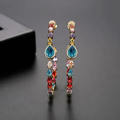 CANDICE Gorgeous Multi Color Crystal round Hoop Earrings with Brilliant Water Drop AAA Cubic Zirconia Big Circle Earring for Women Party Jewelry