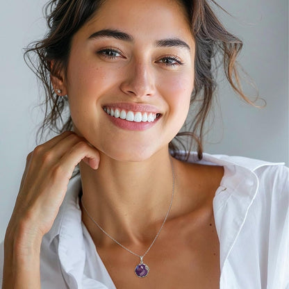 925 Sterling Silver Purple Amethyst Large Pendant; Natural February Birthstone round Pendant; Unique Jewelry for Women ; Handmade Vintage Style Amethyst Necklace for Classy Women