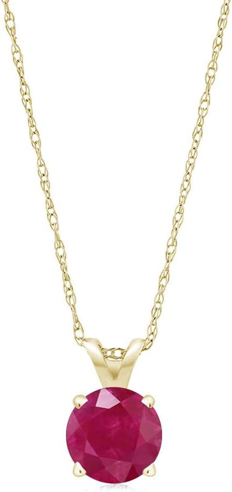 14K Yellow Gold round 5MM Gemstone Birthstone Solitaire Pendant Necklace | Gold Necklace for Women | with 18 Inch Gold Chain
