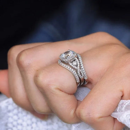 3psc Popular 925 Silver White Diamond Engagement Wedding Anniversary women's set ring size 6-10