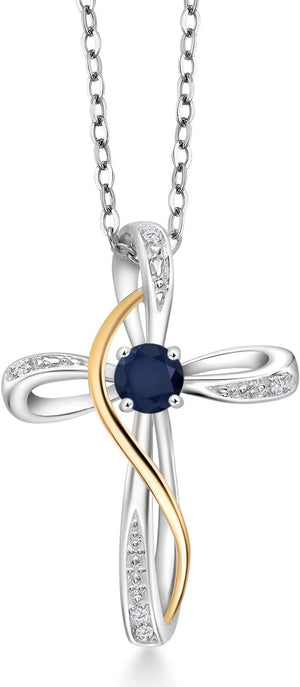 Infinity Cross Necklace for Women | 925 Sterling Silver and 10K Yellow Gold | Gemstone Birthstone and White Lab Grown Diamond Cross Faith Pendant Necklaces | with 18 Inch Chain
