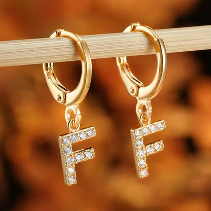 1 Pair 14K Gold Filled Cute Initial A-Z Letter Earrings CZ Zircon Diamond Gold Small Hoop Earings for Women Alphabet Fashion Jewellery