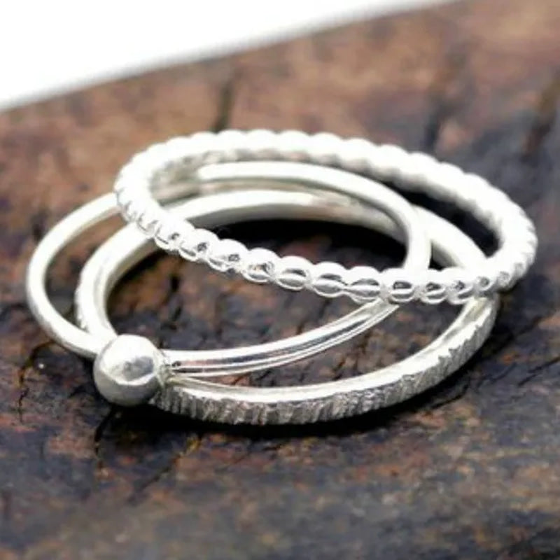 3Pcs Exquisite Female 925 Standard Sterling Silver Texture Thumb Ring Wedding Wedding Love Ring Size 5-11