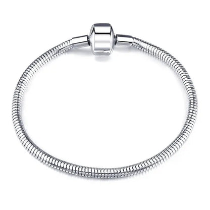 NEW Fashion 925 Sterling Silver White Flashing Double Sided Heart Snake Chain Bracelet for European Bangle Bracelet Jewelery Making DIY