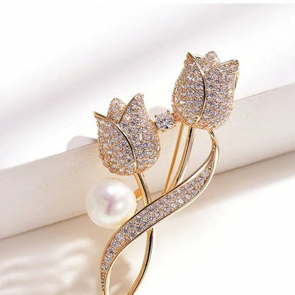 Brooch Rhinestone Tulip Flower Brooch Anti-Glare Suit Brooch Collar Pin Jewelry