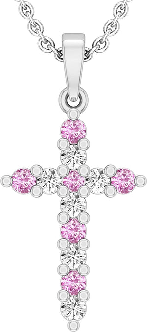 Alternate round Diamond or Gemstone Crucifix Cross Pendant for Ladies with 18 Inch Silver Chain, 925 Sterling Silver
