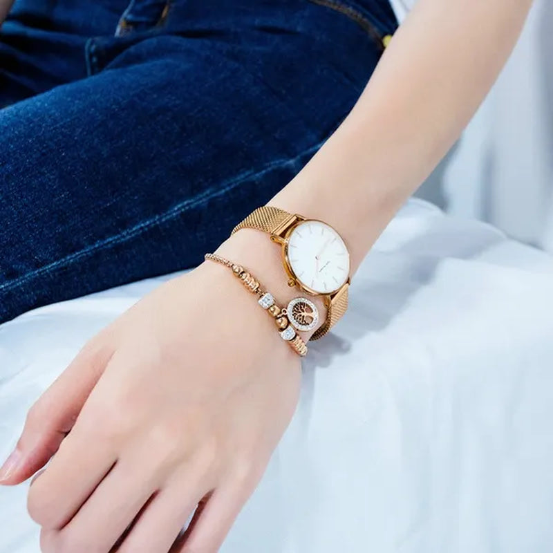 Rose Gold Plated Tree of Life Charm Bracelets for Women Christmas Jewelry Gifts for Family Size 22cm