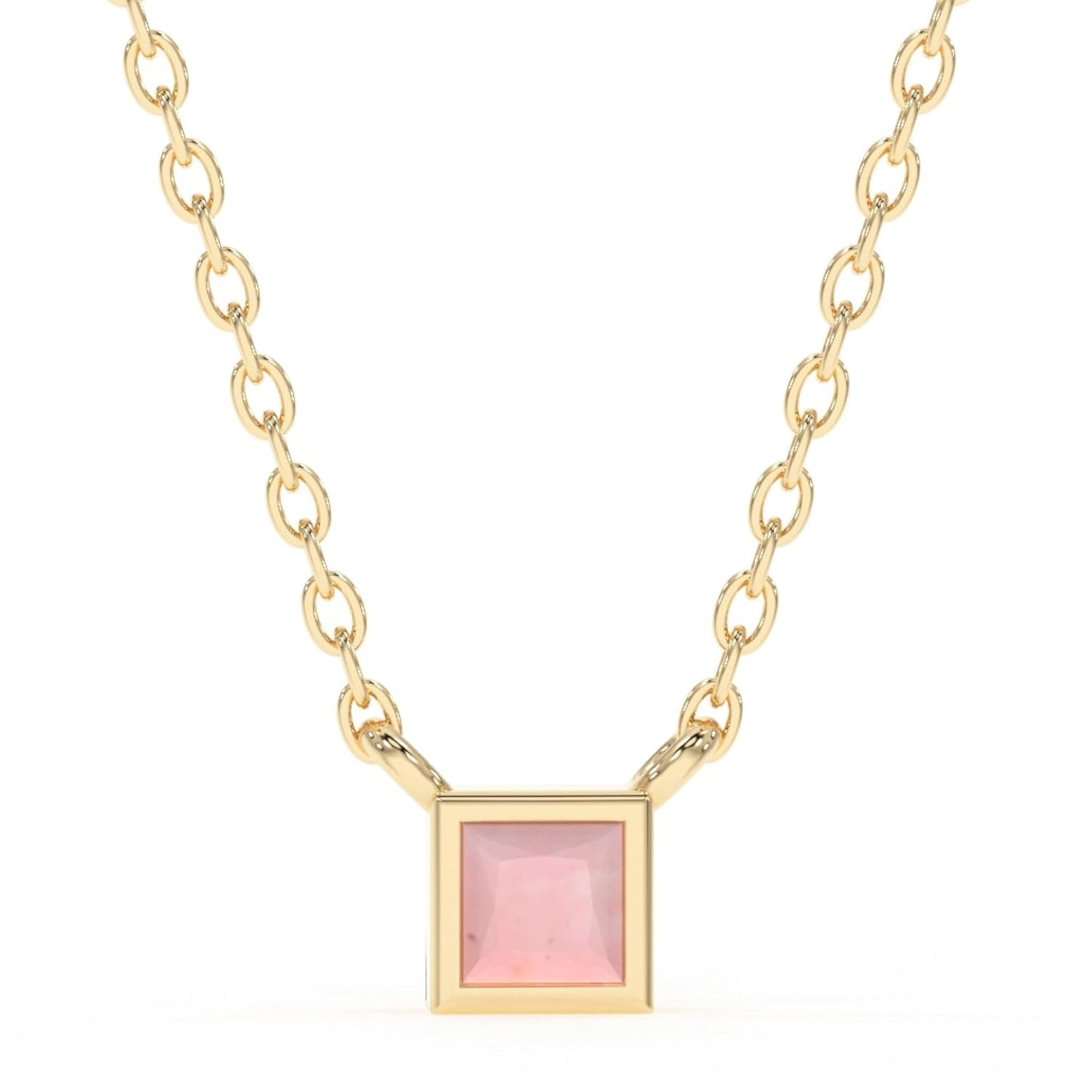 Natural Pink Opal Necklace for Women - Authentic 925 Sterling Silver 18K Gold Jewelry, Dainty Minimalist Square Pink Opal Pendant Necklace for Teen Girls, October Birthstone Gift for Mothers Day