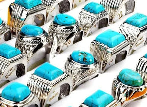 10pc Wholesale Lots Natural Green Turquoise Stone Silver P Ring Jewelry FREE
