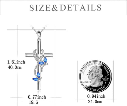Butterfly Cross Necklace 925 Sterling Silver Cross Pendant Necklace for Women Girls Butterfly Jewelry Gifts