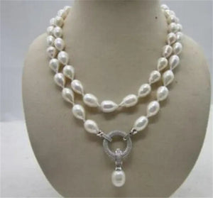 HOT SELL HOT 12-14MM NATURAL SOUTH SEA BAROQUE WHITE PEARL NECKLACE 35" BEAUTIFUL CLASP