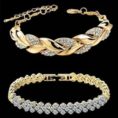 Luxury Fashion Women'S Creative Crystal Bracelet Golden Leaf Bracelet Zircon Bracelet Jewelry Rose Golden Bracelet Engagement Wedding Bracelet Jewelry Birthday Party Anniversary Gift