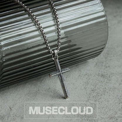 925 Sterling Silver Cross Necklace Men - Oxidized Carved Cross Pendant with Stainless Steel Box Chain Vintage Unique Crucifix Necklaces Silver Jewelry for Mens Women 18-26 Inches