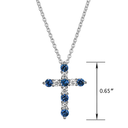 Lab Grown Diamond and Created Sapphire Necklace in Sterling Silver, Adult Female
