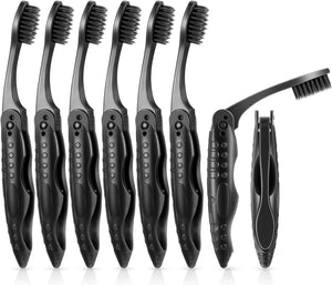 8 Packs Travel Toothbrushes Individually Wrapped Black Folding Toothbrush for Travel Camping Portable Charcoal Toothbrush with Soft Medium Bristles