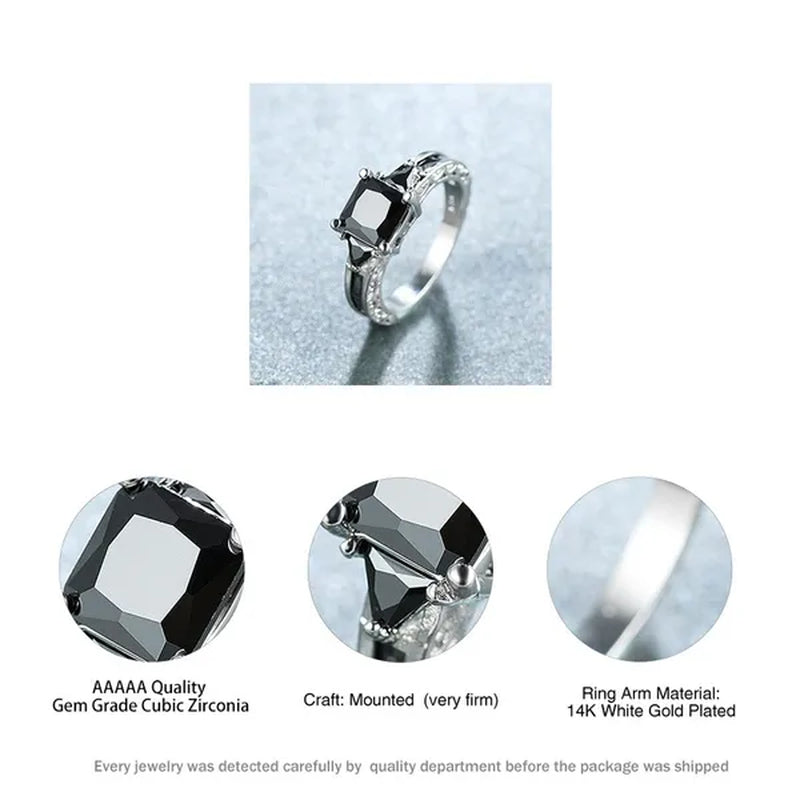 Fashion Women 18K White Gold Princess Cut Black Sapphire Diamond Wedding Ring Party Jewelry Gifts Size 6 7 8 9 10