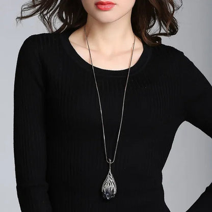 Fashion Crystal Diamond Water Dripping Sweater Chain Women's Geometric Long Necklace