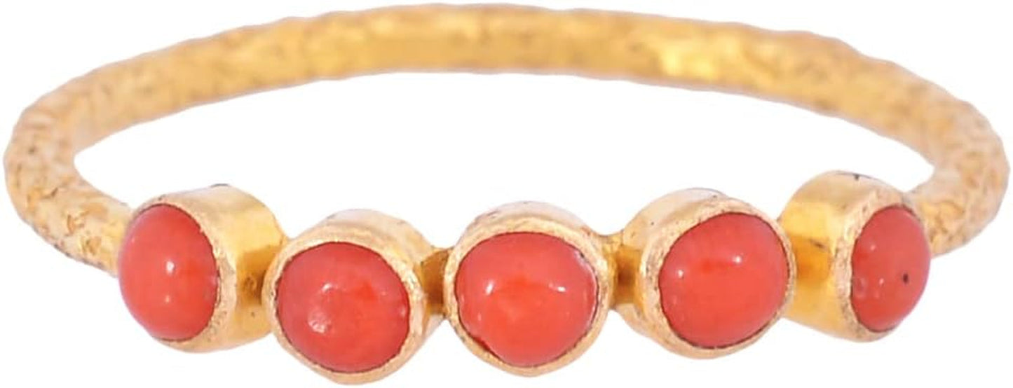 18K Textured Yellow Gold Cabochon Ring for Women Real Gemstone Designer Fine Rings for Women, Gift for Her