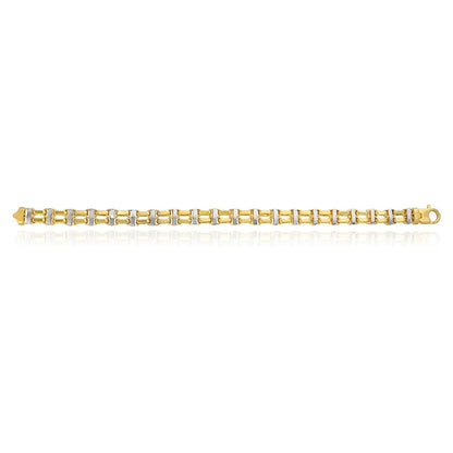 14K Two-Tone Yellow White Gold 8.5Mm Hollow Bike Double Rolo Bracelet 8.5"