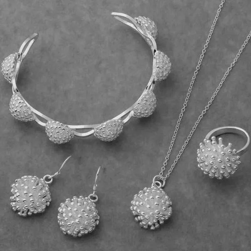 Luxury 925 Sterling Silver Necklace Earring Bracelet Rings Jewelry Set for Women Snowflake Pendant Bangle Hot Charm Fashion Party Gift