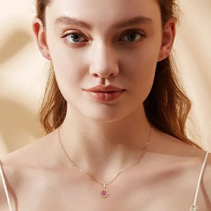 New High-End Temperament Ruby Zircon Aaas Necklace Gold-Plated Lady Evening Party Necklace