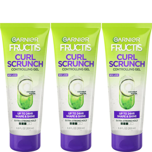 Fructis Style Curl Scrunch Controlling Gel for Shape & Shine, 6.8 Fl Oz, 3 Count (Packaging May Vary)