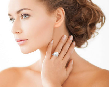 White South Sea Cultured Pearl Ring for Women 18K Gold Serenity Pearl and Diamond Ring