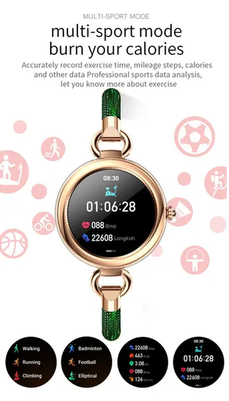 Women Lovely Diamond Bracelet Smart Watch Full Touch Screen Sports Fitness Tracker IP67 Waterproof Women's Smartwatch for Android IOS