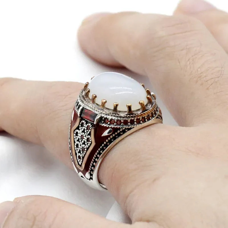 Business Men'S Fashion Ring Luxury Domineering White Turquoise Ring Wedding Engagement Ring Party Jewelry Size 6-13