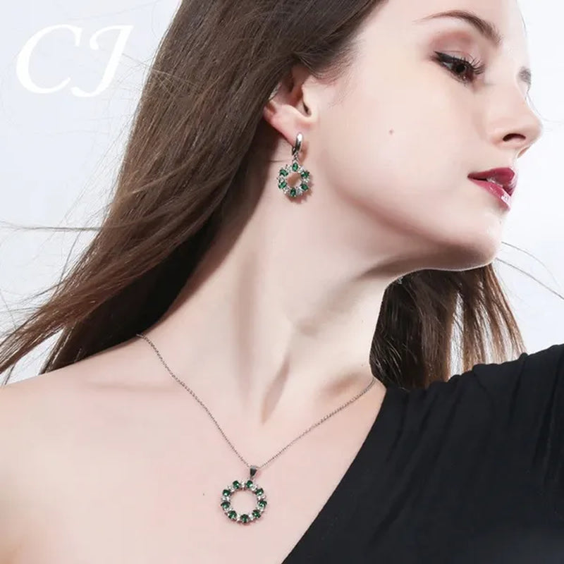 CANDICE Oval Yellow Platinum Plated Costume Party Jewelry Set Fashion Hollow Out Round Dangle Necklace Hoop Earrings with Silver Plated for Women Accessories