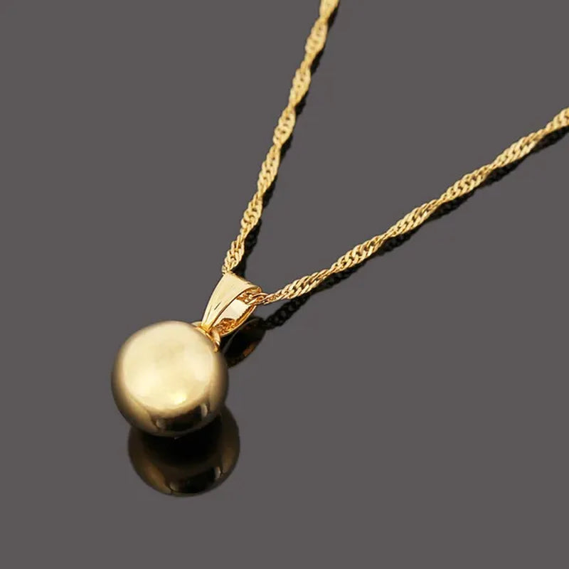 Ball Round Pendant Necklace Ball Round Earrings Jewelry 24K Gold Women Best Party Fine Jewelry