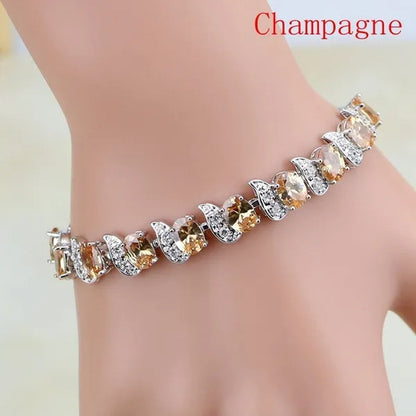 Red Ruby White Topaz 925 Sterling Silver Jewelry Charm Bracelet Christmas Gifts for Women