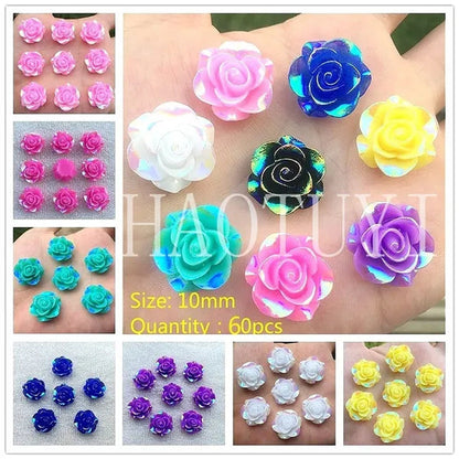 60pcs 10mm New fashion style Flower Rhinestone AB Resin Flatback handsewing gem stones crystal