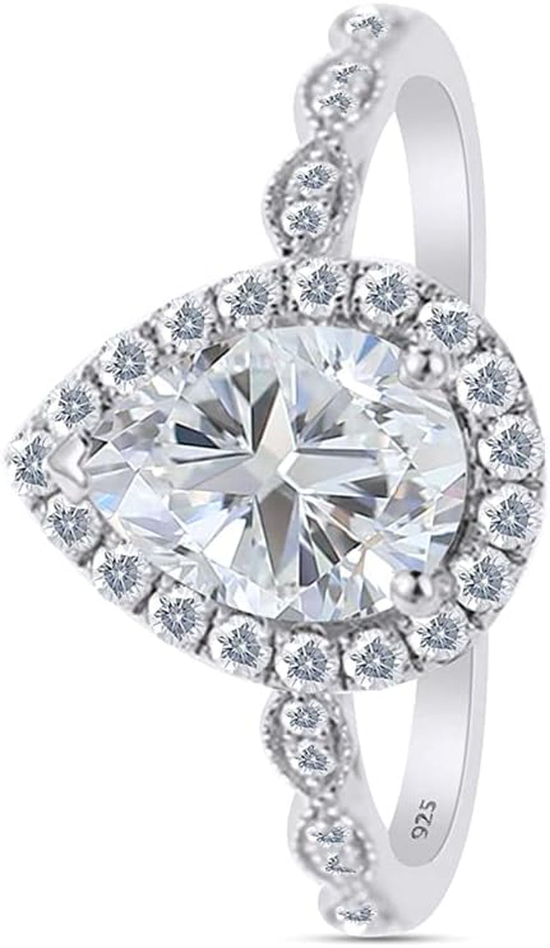 925 Sterling Silver Teardrop Infinity Design, Center 12X8MM (2.75 Ct) Pear Cut Moissanite Lab Created Diamond Engagement Promise Ring Jewelry for Women Gifts for Her (3.25 Ct)