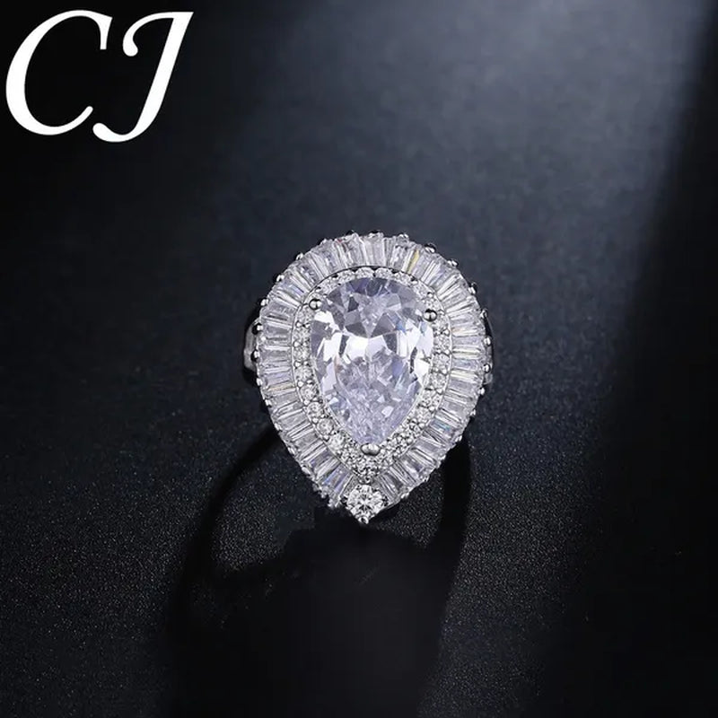 CANDICE Romantic Valentine'S Day Gift Top Quality Pear Shape AAA CZ Stone Setting Sterling Silver Plated Adjustable Ring for Lover