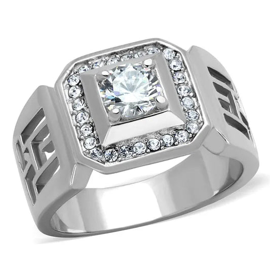Men'S 1.10 Ct round Cut Simulated Diamond Silver Stainless Steel Ring Size 8-13