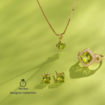 14K White Gold Peridot and Diamond Pendant for Women, Genuine Gemstone Birthstone, Heart Shape Solitaire, 6Mm, 1 Carat Total