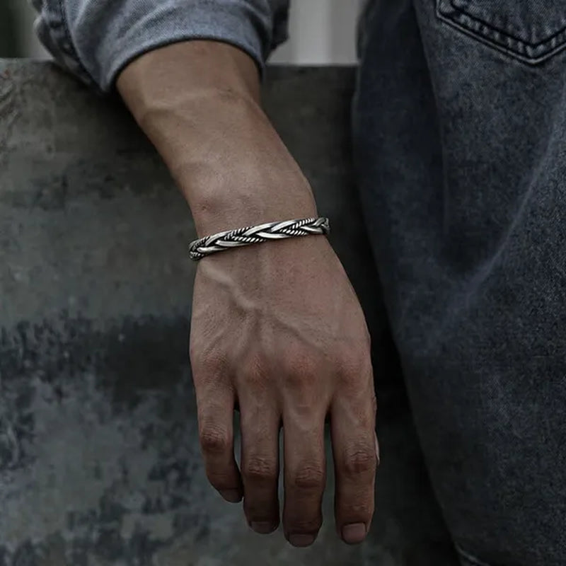 925 Sterling Silver Twisted Woven Bracelet Man Women Neutral Retro Thai Original Handmade Exquisite Unique Opening Bangle Gift