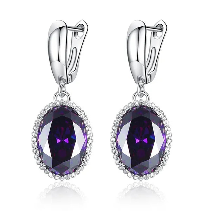 Luxury Earrings Attractive Silver Huge Purple Amethyst Engagement Wedding Earrings
