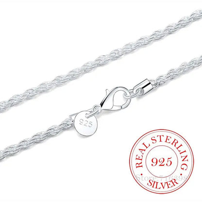 Real 100% 925 sterling silver Men's Fine Jewelry 3mm twisted rope chain necklace Size 16-30inch charm necklace Colar