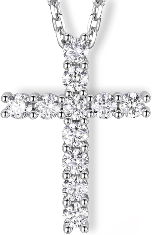 Cross Necklace for Women, Christian Gifts for Her, Moissanite Cross Pendant, 925 Sterling Silver Necklaces Religious Anniversary Birthday Gifts for Women-
