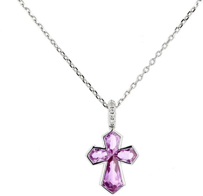 Cross Pendant, 18Kt White Gold Diamond & Pink Sapphire Cross
