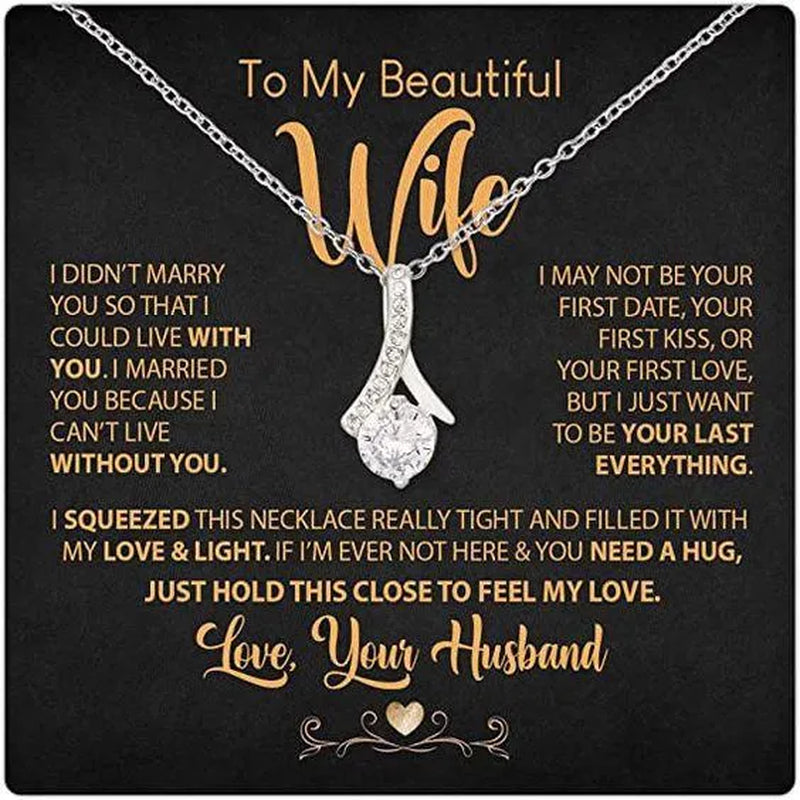 Amazing Gift for My Wife From Husband S925 Sterling Silver Cubic Zironia Alluring Beauty Pendant Necklace with Message Card
