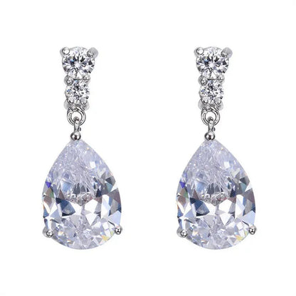 Women's Teardrop Clear CZ Drop/Dangle Natural Gemstone Morganite Stud Drop Dangle Earrings 925 Sterling Silver Wedding Jewelry/Aquamarine/Topaz/Amethyst/RubyEmerald/Sapphire/Black&White Pink Gemstone