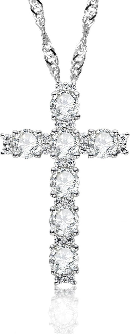 2.1Ct Women'S Moissanite Cross Necklace - S925 Sterling Silver White Pendant, D Color VVS1 Clarity Moissanite with GRA Certificate, Anniversary Birthday Mother'S Valentine'S Day Gift