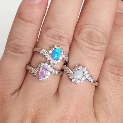 Exquisite Women's  Silver Ring Oval Cut Fire Opal Diamond Jewelry Birthday Proposal Gift Bridal Engagement Party Band Rings Size 5-12