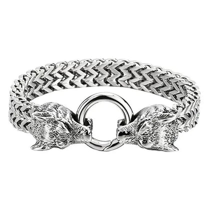 Rock Wolf Charm Bracelet Men's Stainless Steel Mesh Chain Punk Bracelets Biker Jewelry