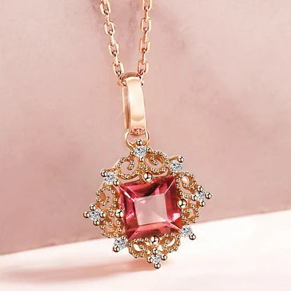 New High-End Temperament Ruby Zircon Aaas Necklace Gold-Plated Lady Evening Party Necklace