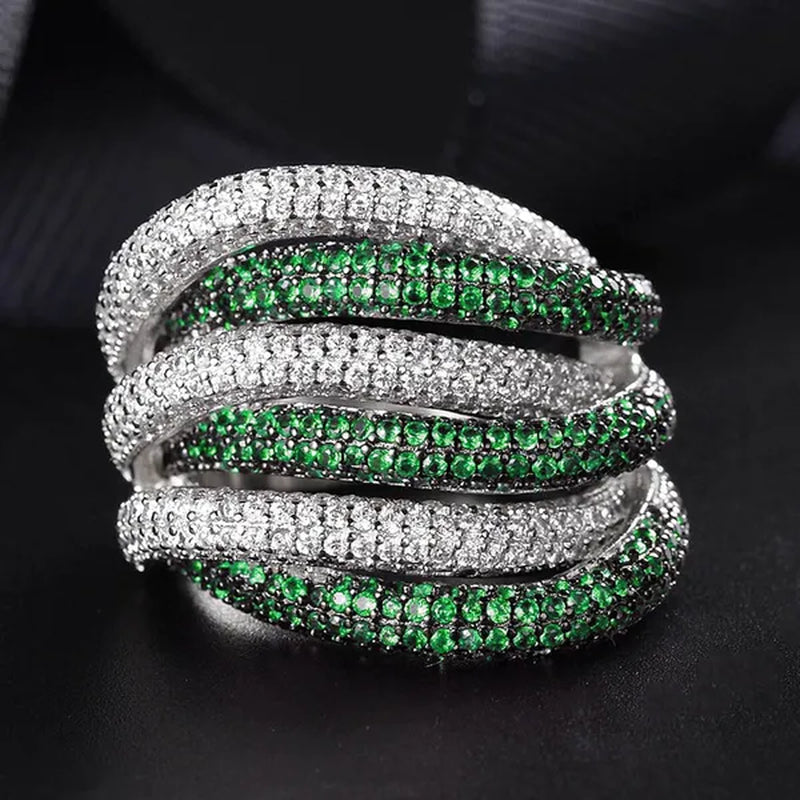 Luxury Silver Natural Gemstones Emerald Twist Rings Birthstone Engagement Rings Wedding Anniversary Bride Women Ring Size 6 7 8 9 10